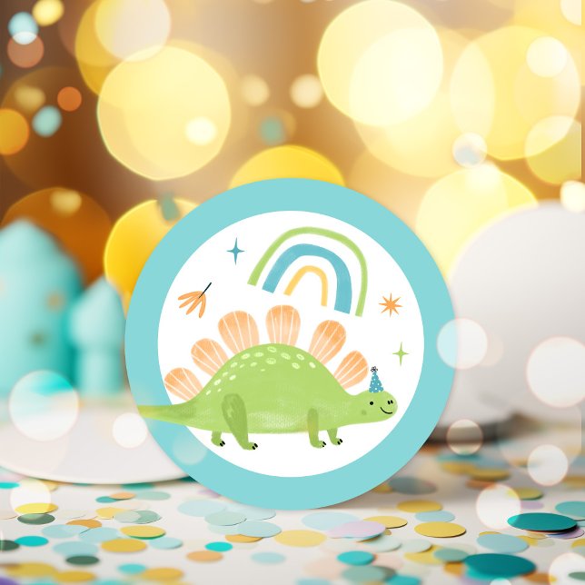 Pegatina Redonda Fiesta de cumpleaños de Stegosaurus Dinosaur (Subido por el creador)