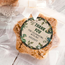 Pegatina Redonda Fiesta de cumpleaños de un niño con temática repti