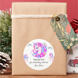 Pegatina Redonda Fiesta de cumpleaños de Unicornio editable