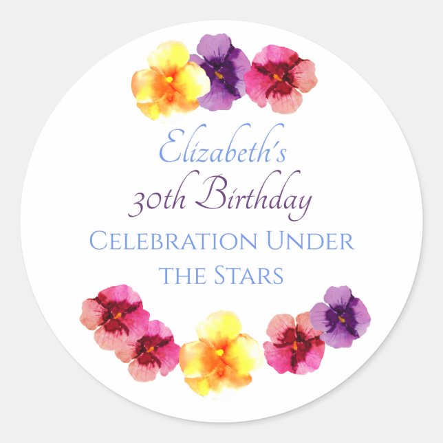 Pegatina Redonda Fiesta de Cumpleaños de Verano Boho Floral Cumplea (Anverso)
