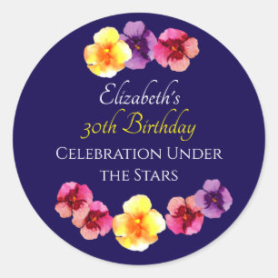 Pegatina Redonda Fiesta de cumpleaños de verano Boho Purple Floral