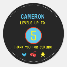 Pegatina Redonda Fiesta de cumpleaños de videojugador digital graci