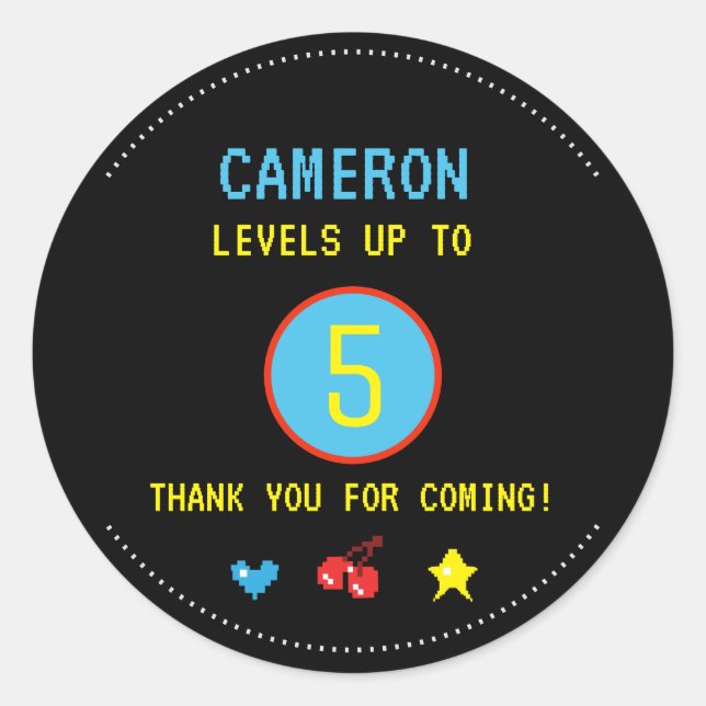 Pegatina Redonda Fiesta de cumpleaños de videojugador digital graci (Anverso)