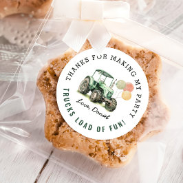 Pegatina Redonda Fiesta de cumpleaños de Watercolor Tractor