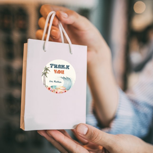 Pegatina Redonda Fiesta de cumpleaños de Wave Rider Surf Gracias (Subido por el creador)