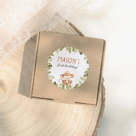 Pegatina Redonda Fiesta de cumpleaños de Wild One Safari Animals