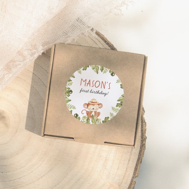 Pegatina Redonda Fiesta de cumpleaños de Wild One Safari Animals (Subido por el creador)