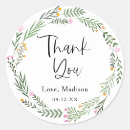 Pegatina Redonda Fiesta de cumpleaños de Wildflower Garden Gracias