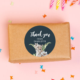 Pegatina Redonda Fiesta de cumpleaños de Wilgle Jungle Leopard Grac