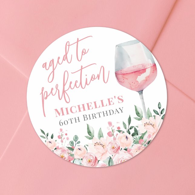 Pegatina Redonda Fiesta de cumpleaños de Wine Floral (Wine Floral Birthday Party Classic Round Sticker)