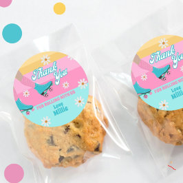 Pegatina Redonda Fiesta de cumpleaños del arco iris retro para pati