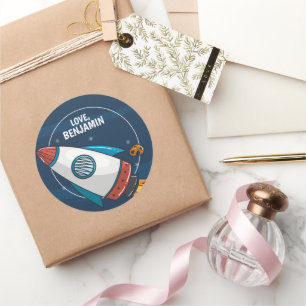 Pegatina Redonda Fiesta de cumpleaños del astronauta del espacio ul