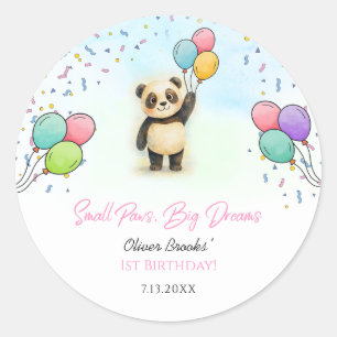 Pegatina Redonda Fiesta de cumpleaños del bebé panda adorable 1er