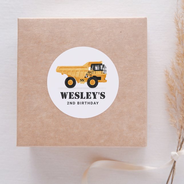 Pegatina Redonda Fiesta de cumpleaños del camión de volcado del veh (Subido por el creador)