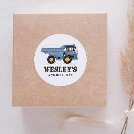 Pegatina Redonda Fiesta de cumpleaños del camión de volcado del veh