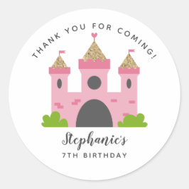 Pegatina Redonda fiesta de cumpleaños del Castillo Rosa de la Princ