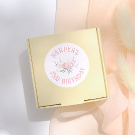 Pegatina Redonda Fiesta de cumpleaños del Chica de las flores rosad