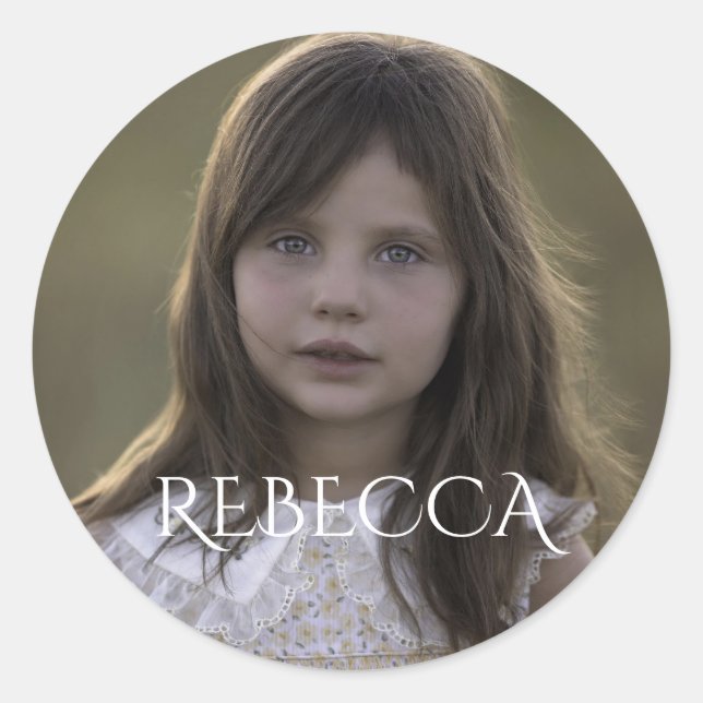 Pegatina Redonda Fiesta de cumpleaños del chica fotográfico persona (Anverso)