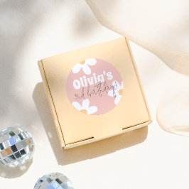 Pegatina Redonda Fiesta de cumpleaños del Chica Retro Daisy Groovy