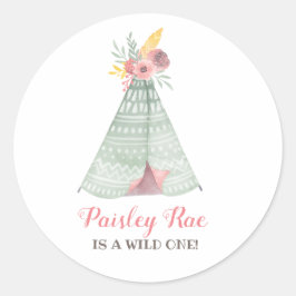 Pegatina Redonda Fiesta de cumpleaños del Chica Wild Boho