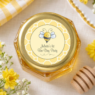 Pegatina Redonda Fiesta de cumpleaños del Día de la Abeja Bombón