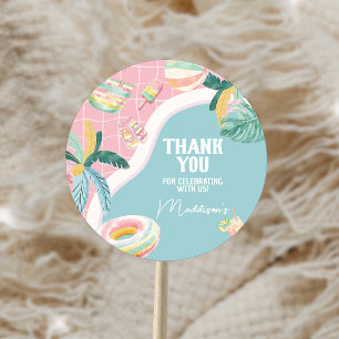 Pegatina Redonda Fiesta de cumpleaños del Fiesta del grupo de chica