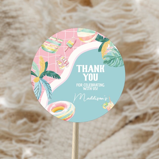 Pegatina Redonda Fiesta de cumpleaños del Fiesta del grupo de chica (Subido por el creador)