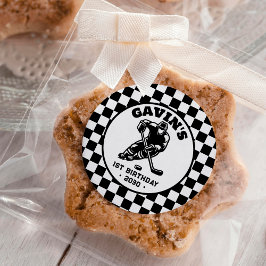 Pegatina Redonda Fiesta de cumpleaños del Hockey sobre Hielo Retro