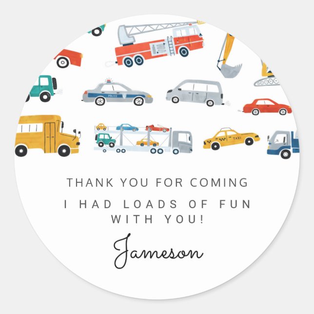 Pegatina Redonda Fiesta de cumpleaños del Modern City Transportatio (Anverso)