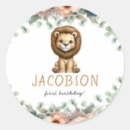 Pegatina Redonda Fiesta de cumpleaños del niño de animales salvajes