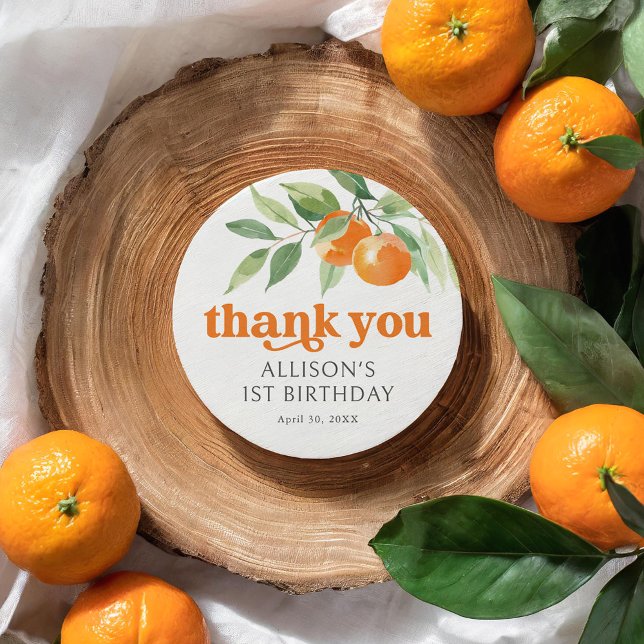 Pegatina Redonda Fiesta de cumpleaños del pequeño Naranja cutáneo (Subido por el creador)