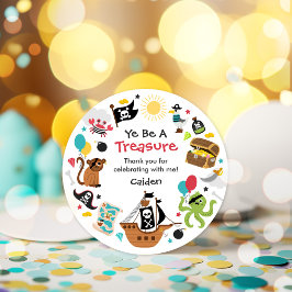 Pegatina Redonda Fiesta de cumpleaños del pirata de barco pirata