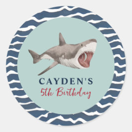 Pegatina Redonda Fiesta de cumpleaños del tiburón