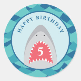 Pegatina Redonda Fiesta de cumpleaños del tiburón