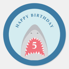 Pegatina Redonda Fiesta de cumpleaños del tiburón