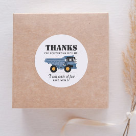 Pegatina Redonda Fiesta de cumpleaños del vehículo de construcción