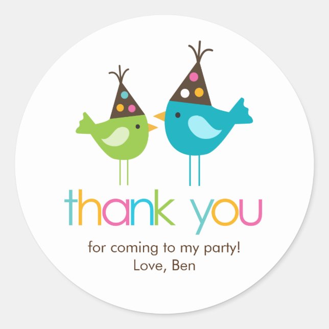 Pegatina Redonda Fiesta de cumpleaños divertida y colorida (Anverso)