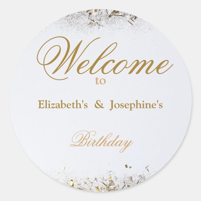 Pegatina Redonda Fiesta de cumpleaños doble conjunta para adultos | (Anverso)