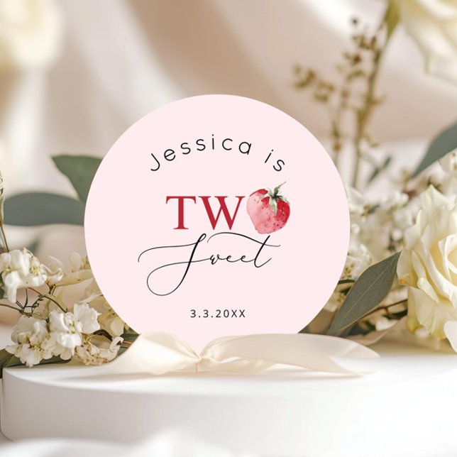 Pegatina Redonda Fiesta de cumpleaños dos dulces de fresa (Subido por el creador)
