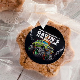 Pegatina Redonda Fiesta de cumpleaños editable de Monster Truck