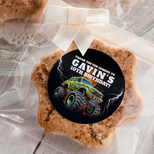 Pegatina Redonda Fiesta de cumpleaños editable de Monster Truck