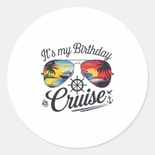 Pegatina Redonda Fiesta de Cumpleaños en Crucero Festiva 2025 Hombr