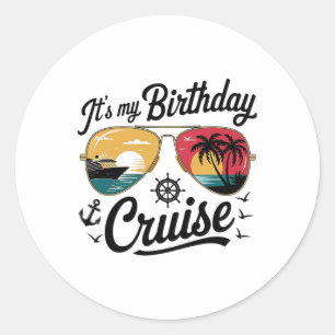Pegatina Redonda Fiesta de Cumpleaños en Crucero Festiva 2025 Hombr