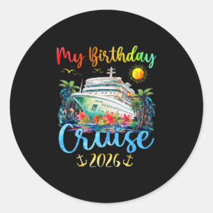 Pegatina Redonda Fiesta de Cumpleaños en Crucero Festiva 2026 Hombr