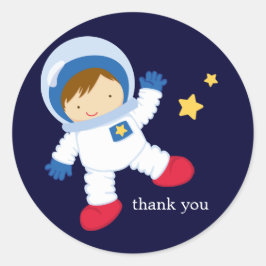 Pegatina Redonda Fiesta de cumpleaños espacial astronauta