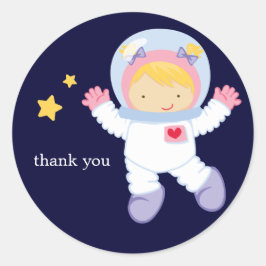 Pegatina Redonda Fiesta de cumpleaños espacial astronauta
