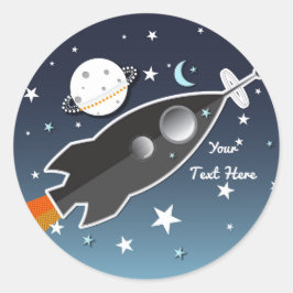 Pegatina Redonda Fiesta de Cumpleaños Espacial del Cohete Despegue