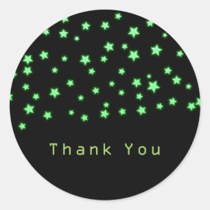 Pegatina Redonda Fiesta de Cumpleaños Estrellas Verdes Brillantes F