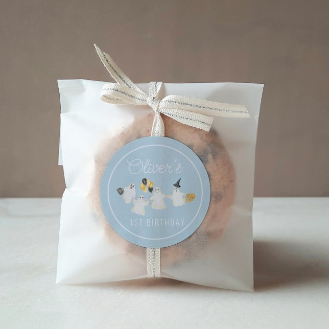 Pegatina Redonda Fiesta de cumpleaños fantasma de Boy Halloween (Subido por el creador)