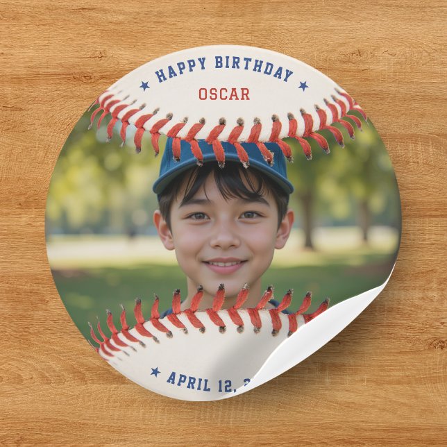 Pegatina Redonda Fiesta de cumpleaños feliz de béisbol Softball Spo (Baseball Softball Sport Photo Happy Birthday Party Classic Round Sticker
)